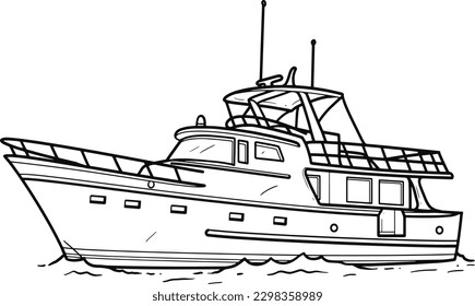 boat vector line art black and white