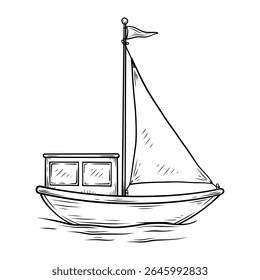 boat vector line art drawing illustration