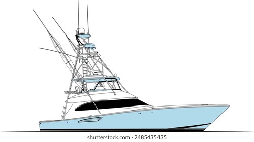 Boat Vector Line Art Illustration One Color 