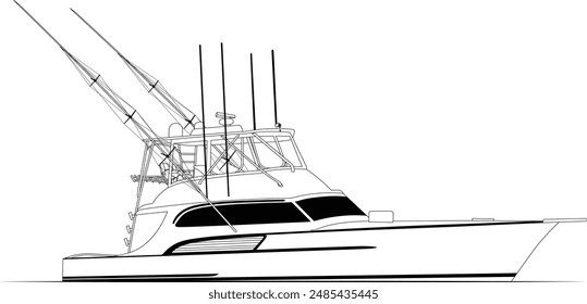 Boat Vector Line Art Illustration One Color 