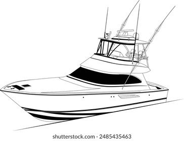 Boat Vector Line Art Illustration One Color 