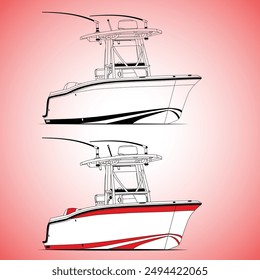 
Boat Vector Line Art Illustration One Color Fishing