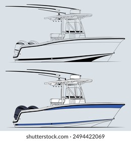 
Boat Vector Line Art Illustration One Color Fishing