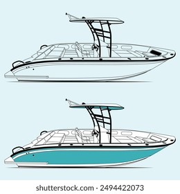 
Boat Vector Line Art Illustration One Color Fishing