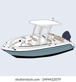 
Boat Vector Line Art Illustration One Color Fishing