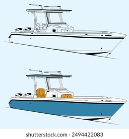 
Boat Vector Line Art Illustration One Color Fishing