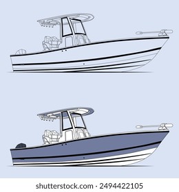 
Boat Vector Line Art Illustration One Color Fishing