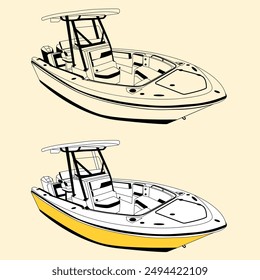 
Boat Vector Line Art Illustration One Color Fishing