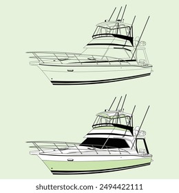 
Boat Vector Line Art Illustration One Color Fishing