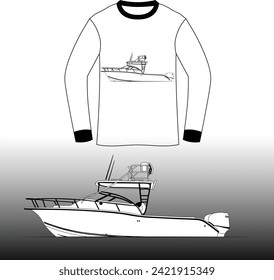 Boat Vector Line Art One Color T-Shirt 