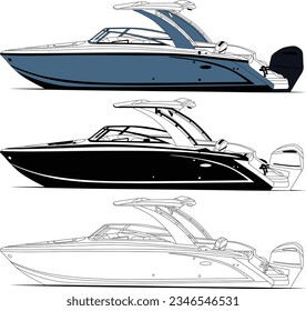 Boat vector, motorboat vector, jet motorboat vector line art illustration and one color.