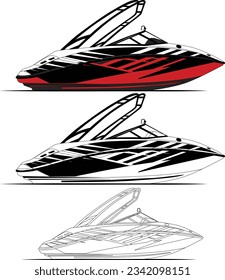 Boat vector, motorboat vector line art illustration