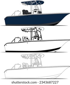 Boat vector, one color boat vector, fishing boat vector line art, Which printable on various materials.