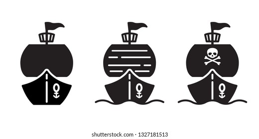 boat vector pirate ship icon logo skull crossbones yacht sailboat cartoon anchor helm symbol nautical maritime wallpaper illustration