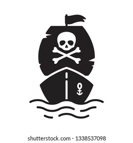 boat vector pirate ship icon logo skull crossbones sailboat yacht cartoon anchor helm symbol nautical maritime Halloween ghost illustration