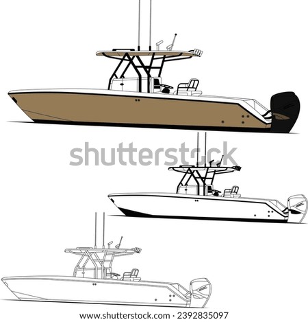 
Boat vector, Side view fishing boat vector line art illustration
