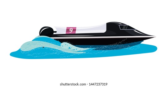 Boat vector speed motorboat yacht traveling in ocean illustration nautical set of summer vacation on motorized boat speedboat vessel transportation by sea waves isolated on white background