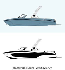 Boat vector in two styles one color and a luxury style illustration.