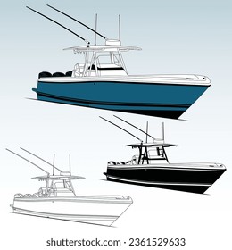 Boat vector. Yacht vector, Fishing boat vector line art and one color