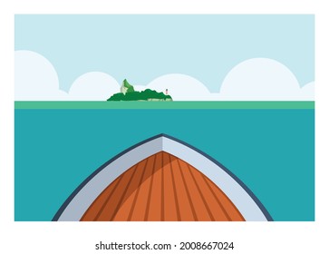 Boat view into land. Simple flat illustration.