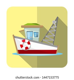 boat vintage colorful icon long shadow 
