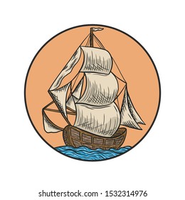 Boat Vintage Hand Drawn Engraved