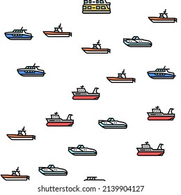 Boat Water Transportation Types Vector Seamless Pattern Thin Line Illustration