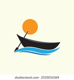 Boat In Water Vector, einfaches T-Shirt Design, einfache Boat Vector Art, einfaches Boat Logo Design. Black Boat