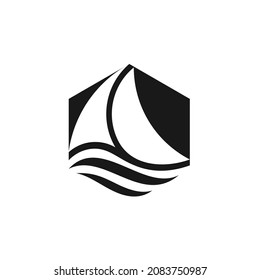 diseños de logotipo abstracto de barcos y olas. símbolo hexagonal 