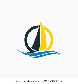 boat wave design logo vector