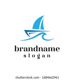 boat wave logo design vector