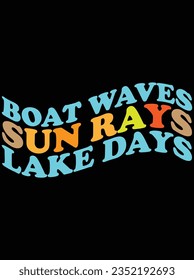 Boat waves sun rays lake days vector art design, eps file. design file for t-shirt. SVG, EPS cuttable design file