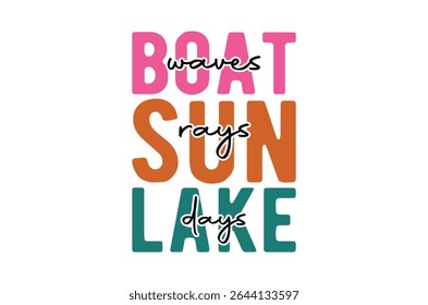 Boat waves sun rays, Summer Beach Vector Illustration, summer shirt, beach t shirt quotes,  Retro Summer t shirt Sublimation, Beach Vacation t shirt, Cricut Cut File, Summer Holiday silhouette, Lake