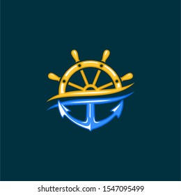 Boat Wheel And Anchor Nautical Logo