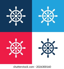 Herramienta de control de rueda de barco azul y rojo cuatro colores conjunto de iconos mínimo