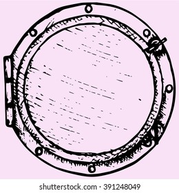 boat window porthole doodle style sketch illustration hand drawn vector 