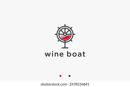 boat with wine logo design vector silhouette illustration