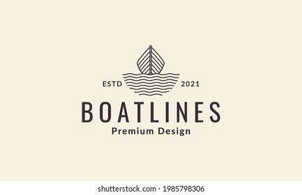 boat wood with sea water lines hipster logo symbol vector icon illustration graphic design