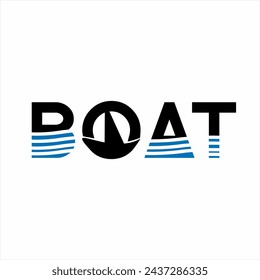 "Boat" word design with illustration of boat and waves.