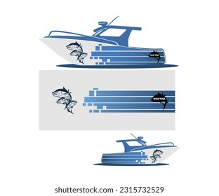 boat wrap, wild tuna, silhouette of wild swimming fish vector illustrations