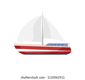 Boat or yacht isolated sail icon. Cruise vector flat yacht for ocean or sea travel.