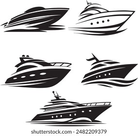 Barco, siluetas de yate Ilustración vectorial