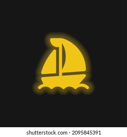 Boat yellow glowing neon icon