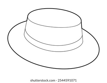 Sombrero de navegante Canotier. Bolero Sombrero Cabeza Accesorio de moda gorra ropa ilustración técnica. Vector headgear para hombres, mujeres, estilo unisex, Plantilla plana CAD boceto esbozo aislado