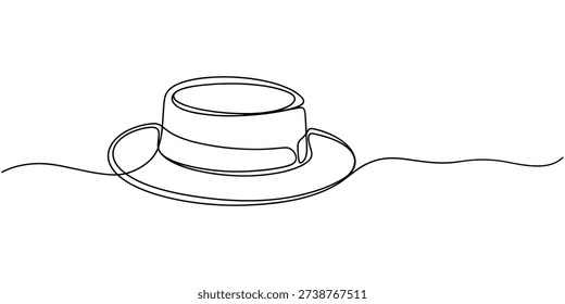 Boater hat drawn in one line with chin strap one line single line hat fashion accessory headwear