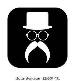 boater hat, male face fashion glyph vector, black and white color, modern design