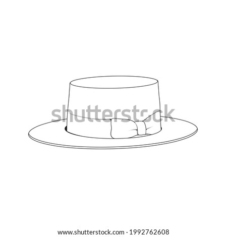 Boater hat outline vector illustration with ribbon detail.