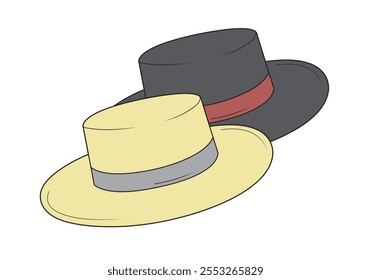 Boater hats technical flat design vector mockup template.