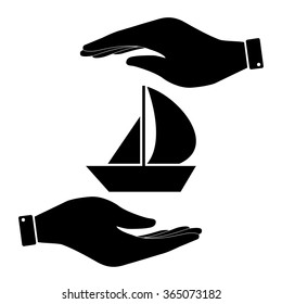 Boatin hand icon, care symbol vector illustration. Flat design style