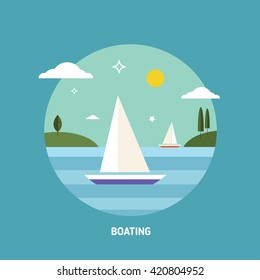 Boating lake in the park flat icon